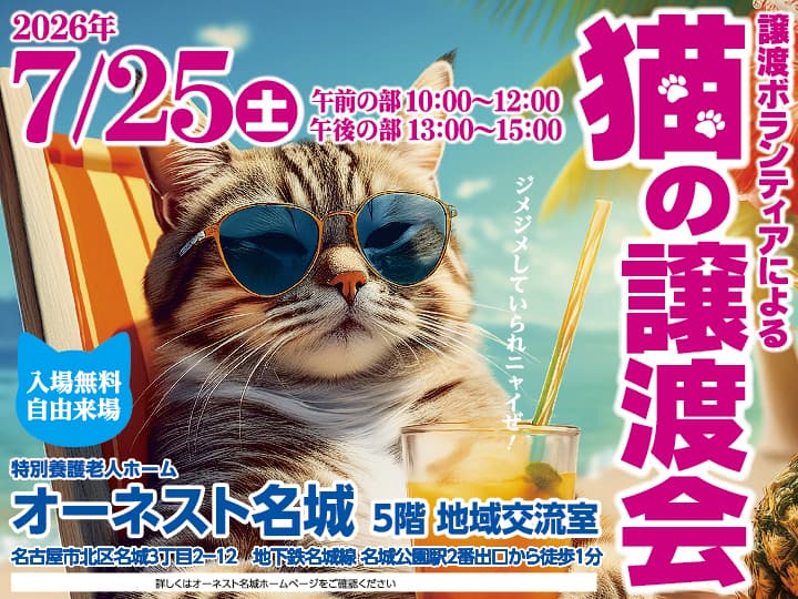 7月25日(土)猫の譲渡会のご案内